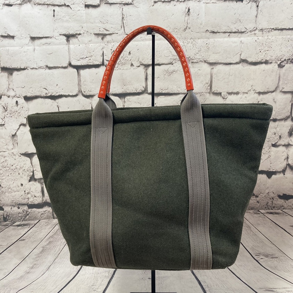 Gilli Wool Tote Bag Medium Olive Green Orange Top Handles Made in Italy Designer